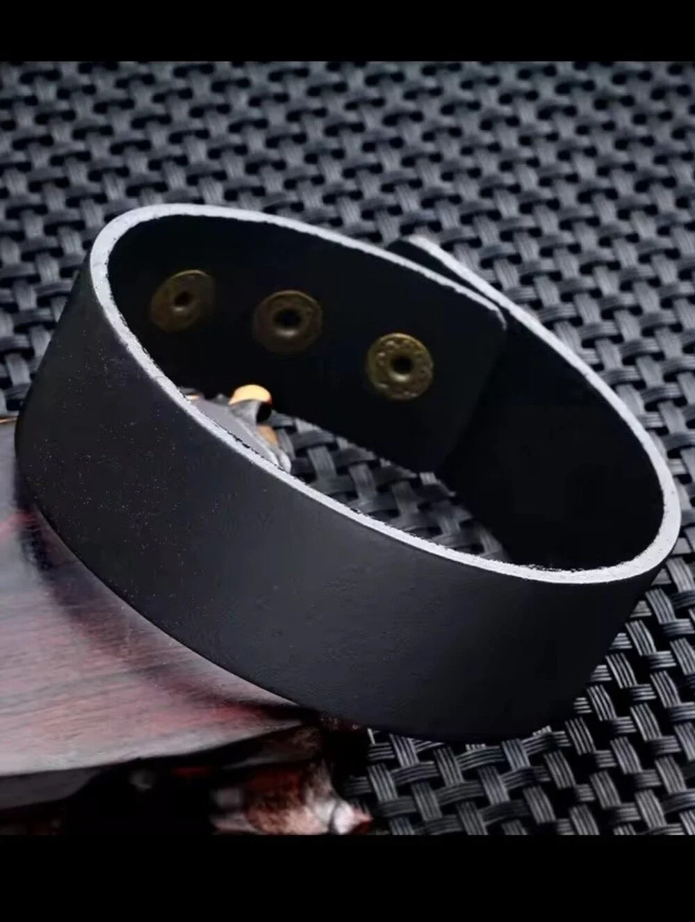 Men's Black Leather Snap‎ Cuff Bracelet - Minimalist Style